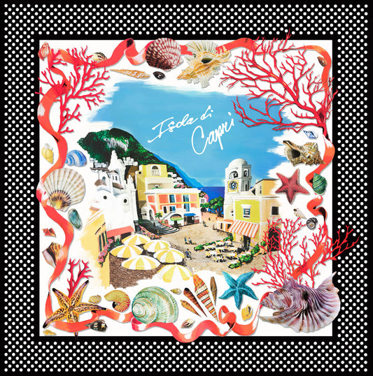 Natural printed silk with coral and polka dots design