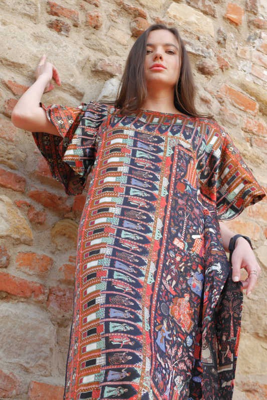 Handcrafted red abaya – Al Ain Set with Austrian crystals and chiffon