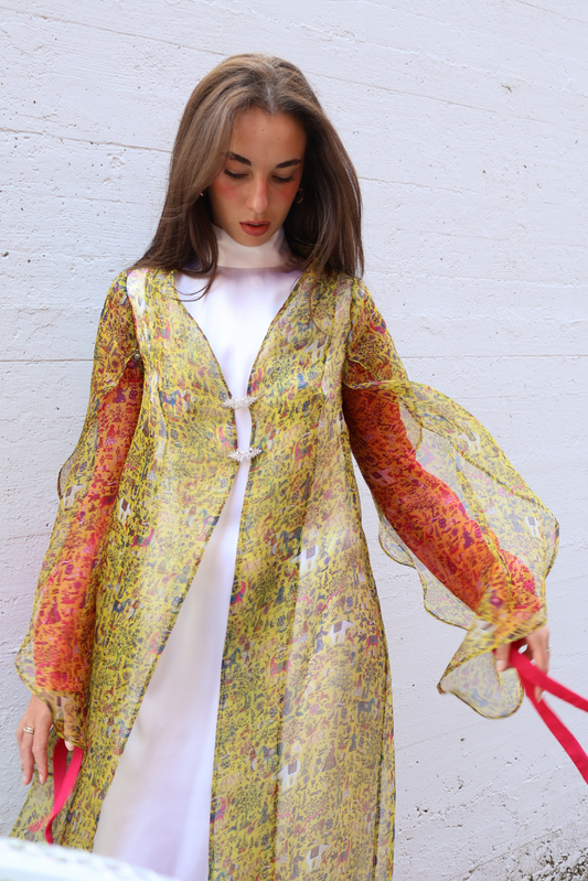 Handcrafted Gebel Ali Set – silk organza abaya with crystal closures made in Italy