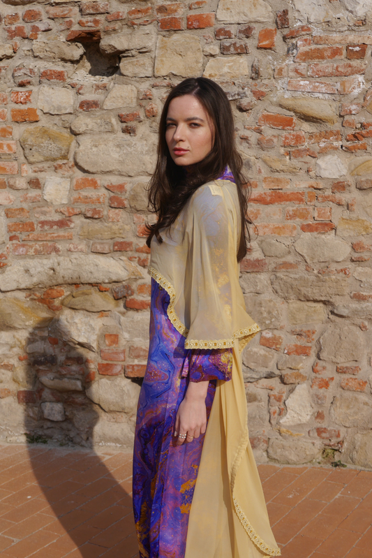 Handcrafted coral abaya – Sharjah Set with Italian silk design