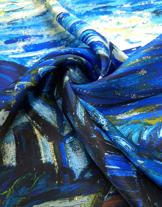 Natural printed silk with Van Gogh's Starry Night design