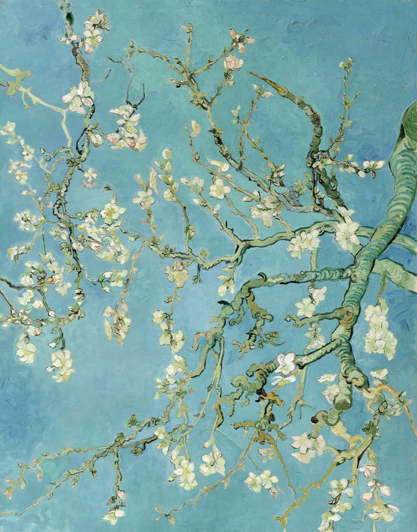 Natural printed silk with Van Gogh's Almond Blossoms design