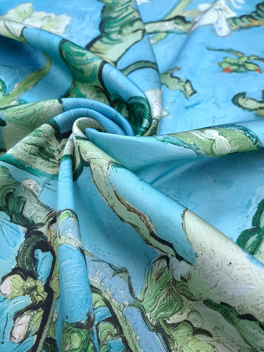 Natural printed silk with Van Gogh's Almond Blossoms design