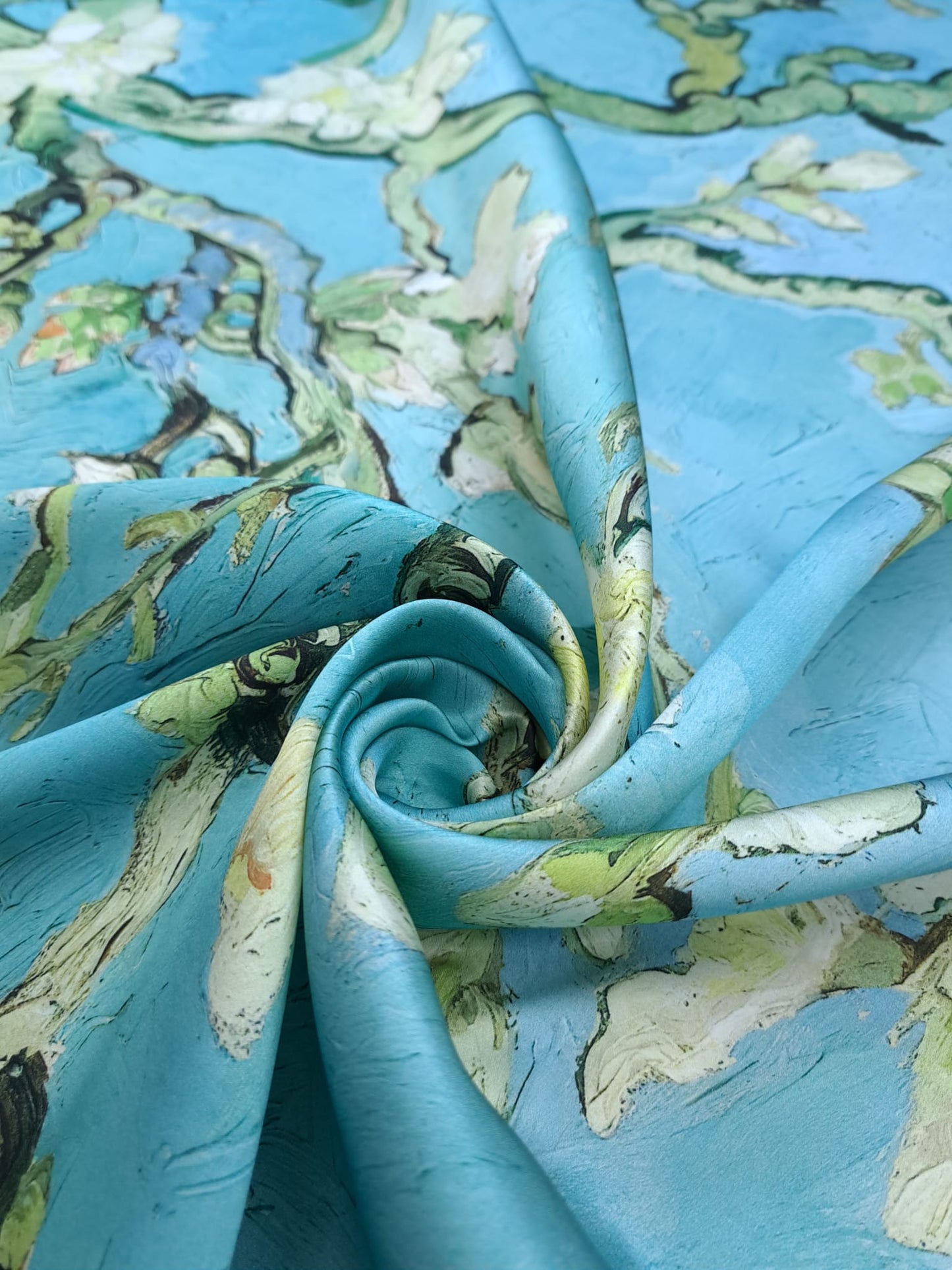 Natural printed silk with Van Gogh's Almond Blossoms design