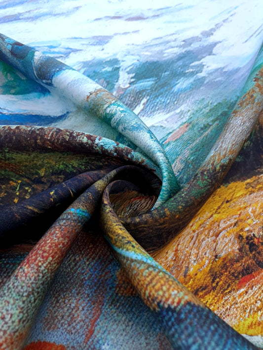 Natural silk twill printed with a nature landscape