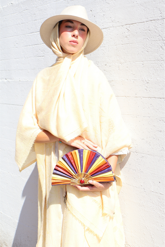 Luxury abaya – Al Aweer Set in yellow pashmina cashmere with crystal charms