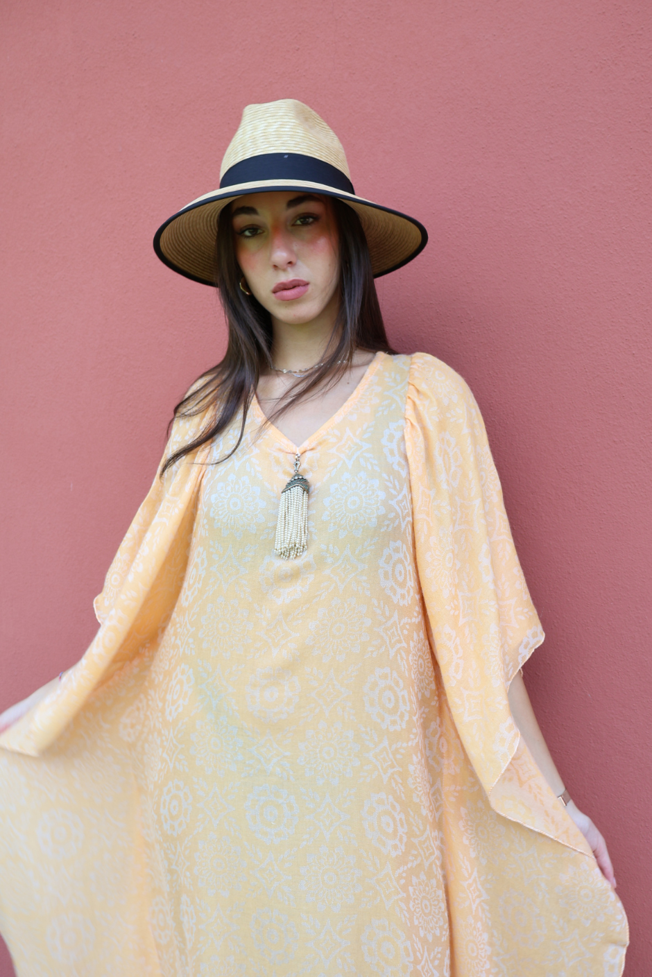 Ar Ruways Set – matching cashmere hijab completing the luxury caftan ensemble