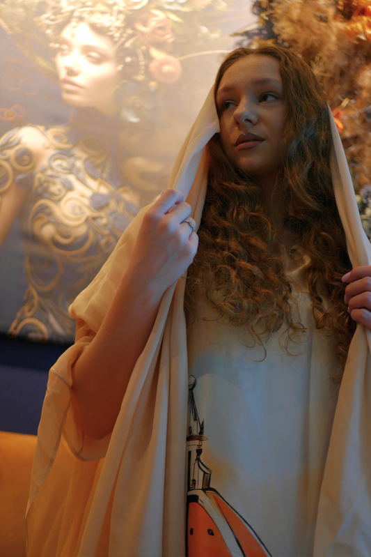 Luxury abaya – Hatta Set with Florence Dome and Giotto Bell Tower silk print