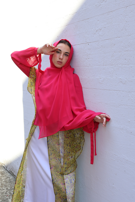 Gebel Ali Set – luxury silk dress with organza abaya and crystal details